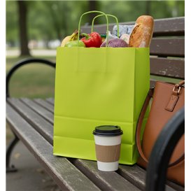 Bolsa Papel Verde con Asas 90g/m² 22+10x27cm (25 Uds)