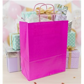 Bolsa Papel Fucsia con Asas 90g/m² 22+10x27cm (25 Uds)