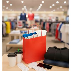 Bolsa Papel Roja con Asas 90g/m² 22+10x27cm (25 Uds)