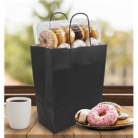 Bolsa Papel Kraft Negra con Asas 90g/m² 24x11x32cm (25 Uds)