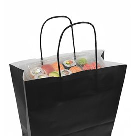 Bolsa Papel Kraft Negra con Asas 90g/m² 24x11x32cm (25 Uds)