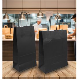 Bolsa Papel Kraft Negra con Asas 90g/m² 24x11x32cm (25 Uds)