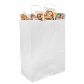 Bolsa Papel Kraft Blanca con Asas 90g/m² 24+11x32cm (25 Uds)