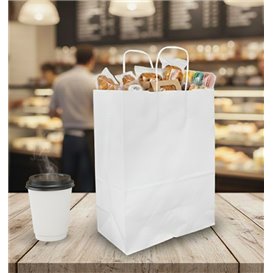 Bolsa Papel Kraft Blanca con Asas 90g/m² 24+11x32cm (25 Uds)