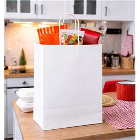 Bolsa Papel Kraft Blanca con Asas 90g/m² 24+11x32cm (250 Uds)