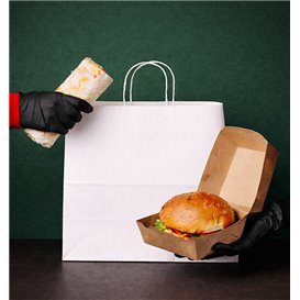 Bolsa Papel Kraft Blanca con Asas 90g/m² 28+11x32cm (25 Uds)