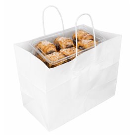 Bolsa de Papel Blanca con Asas Rizadas 80 g/m² 32+16x26cm (25 Uds)