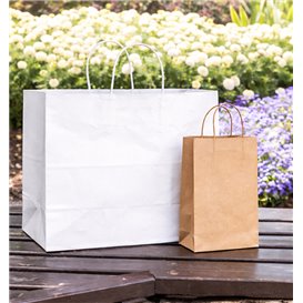 Bolsa de Papel Blanca con Asas Rizadas 80 g/m² 32+16x26cm (250 Uds)
