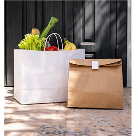 Bolsa de Papel Blanca con Asas Rizadas 80 g/m² 32+16x26cm (250 Uds)