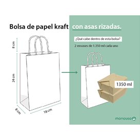 Bolsa Papel Kraft con Asas 115g/m² 18+8x24cm (25 Uds)