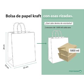 Bolsa de Papel Kraft con Asas Rizadas 80 g/m² 22+10x28cm (25 Uds)