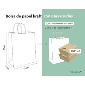 Bolsa Papel Kraft con Asas 115g/m² 22+10x27cm (25 Uds)