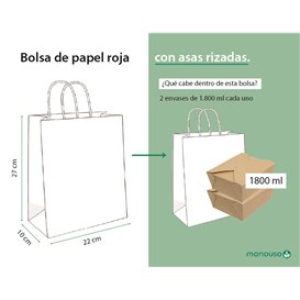 Bolsa Papel Roja con Asas 90g/m² 22+10x27cm (25 Uds)