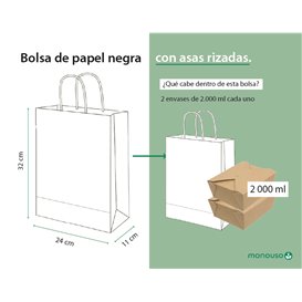 Bolsa Papel Kraft Negra con Asas 90g/m² 24x11x32cm (25 Uds)
