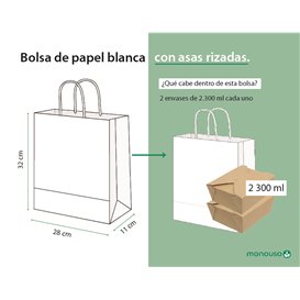 Bolsa Papel Kraft Blanca con Asas 90g/m² 28+11x32cm (25 Uds)