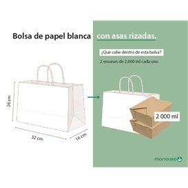 Bolsa de Papel Blanca con Asas Rizadas 80 g/m² 32+16x26cm (25 Uds)