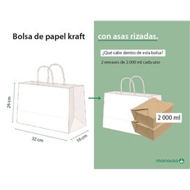 Bolsa de Papel Kraft con Asas Rizadas 80 g/m² 32+16x26cm (250 Uds)