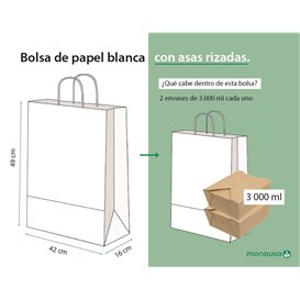 Bolsa Papel Kraft Blanca con Asas 110g/m² 42+16x49cm (25 Uds)