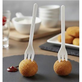 Minitenedor de Plástico CPLA Degustación Blanco 100 mm (1000 Uds)