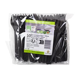 Minitenedor de Plástico CPLA Degustación Negro 10 cm (50 Uds)