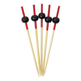 Pincho de Bambú Decorado Negro y Rojo 7cm (1200 Uds)
