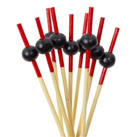 Pincho de Bambú Decorado Negro y Rojo 7cm (100 Uds)