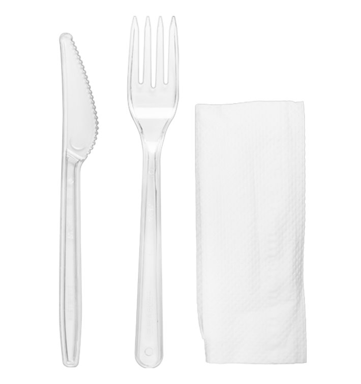 Set de Cubiertos Reutilizables PS Tenedor, Cuchillo y Servilleta (25 Uds)