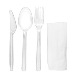 Set de Cubiertos Reutilizables PS Tenedor, Cuchillo, Cuchara y Servilleta (25 Uds)