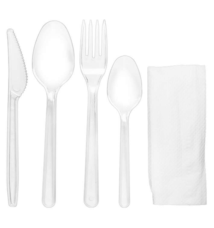 Set de Cubiertos Reutilizables PS Tenedor, Cuchillo, Cuchara, Cucharilla y Servilleta (25 Uds)