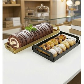Bandeja Cartón Rectangular Oro Asas 30x12 cm (100 Uds)
