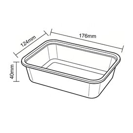 Envase Rectangular Plástico PP Blanca 500ml 17,3x11,9x3,9cm (50 Uds)